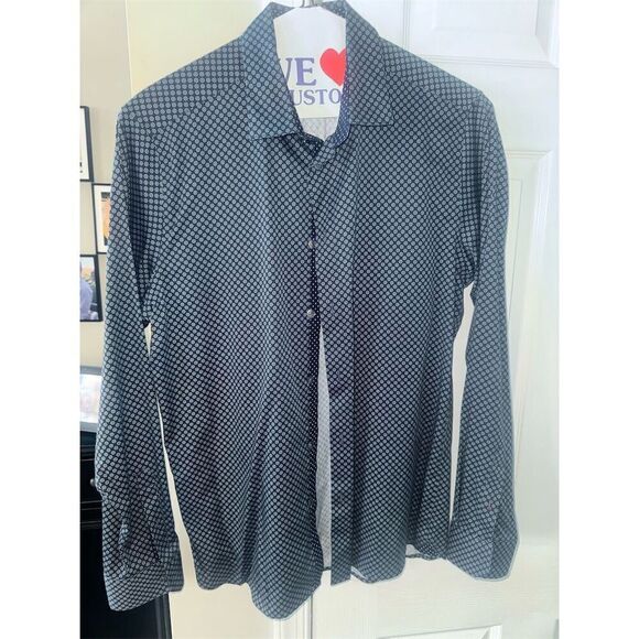 Ted Baker Men's Geometric‎ Print Long Sleeve Shirt Blue Size 4 Casual - Picture 2 of 7